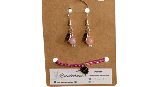 Parure "Tête de mort rock & rose" – Boucles d'oreilles et bracelet