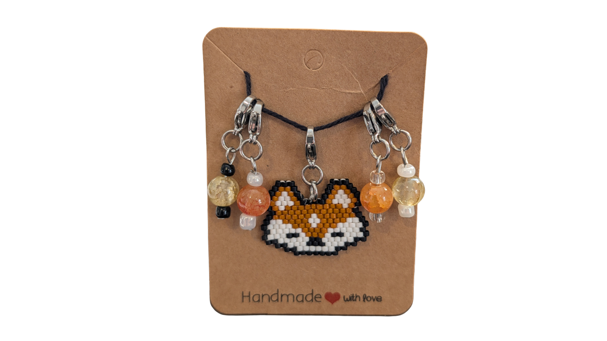 Set de Marqueurs de Mailles Premium : Renard Tissé & Perles Orange et Ambre
