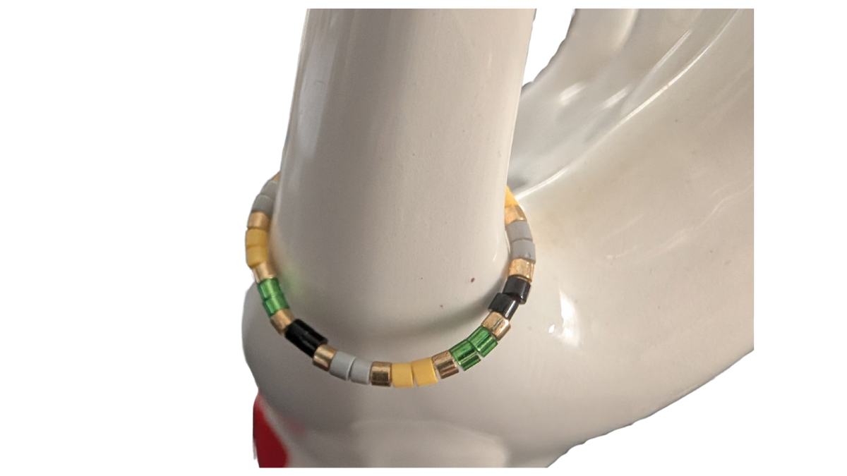 Bague Élastique Fine en Perles de Verre – Esprit Nature (Vert Émeraude, Gris, Jaune & Noir)