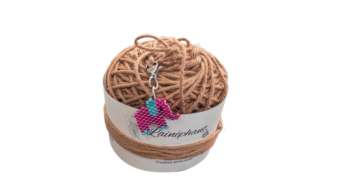 Set de Marqueurs de Mailles Premium : Éléphant Tissé & Perles Rose Magenta