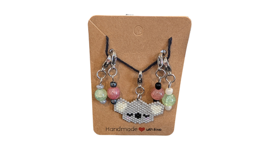 Set de Marqueurs de Mailles Premium : Koala Tissé & Perles Craquelées