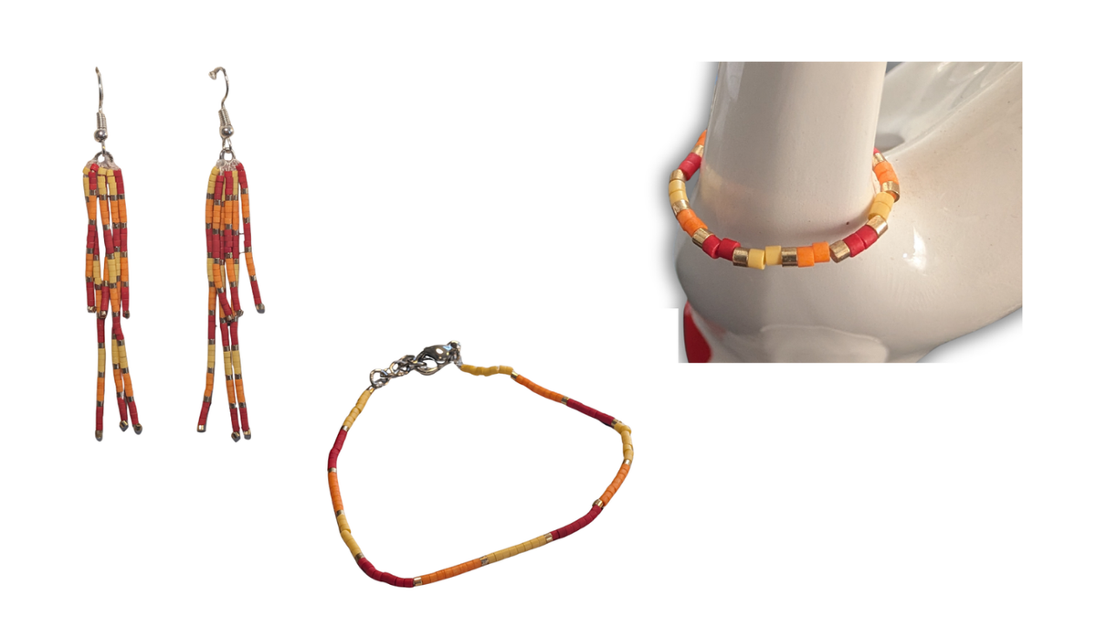 Parure Complète Bijoux Tissés – Teintes Chaleureuses & Bohèmes (Boucles d'Oreilles, Bague & Bracelet)