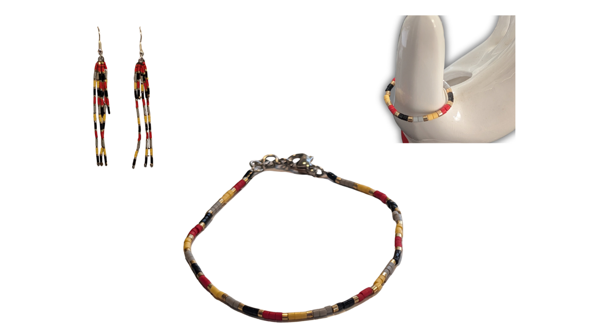 Parure Complète Bijoux Tissés – Contrastes Graphiques & Bohème (Boucles d'Oreilles, Bague & Bracelet)